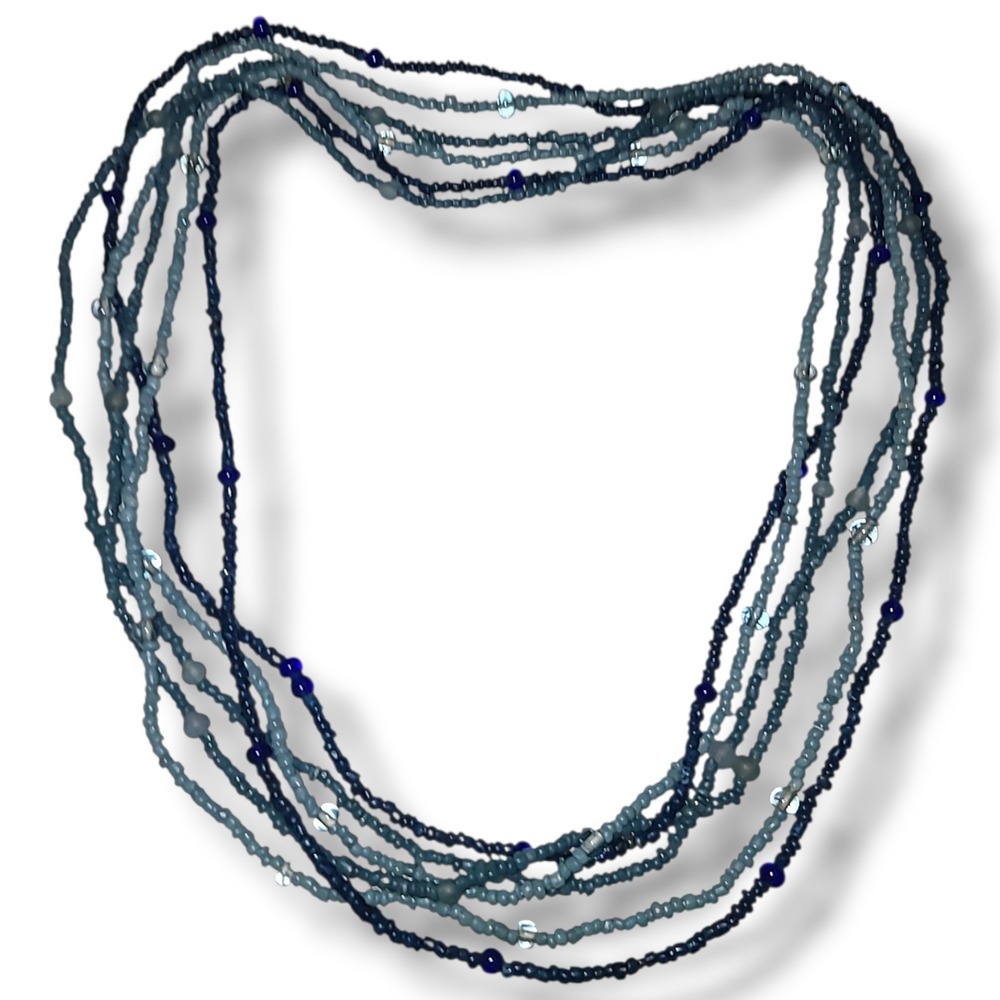 3 Blue Seed Bead Necklaces Stack 20"